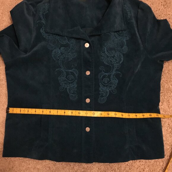 Vintage 90s Alia Embroidered Turquoise Corduroy Jacket and Pantsuit - Picture 13 of 16